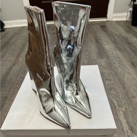 RAYE Shoes - RAYE Metallic Silver Pointed Toe Patent Ankle Boots